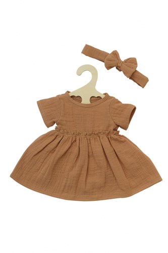 Heless doll dress with headband - organic cotton caramel 35-45cm