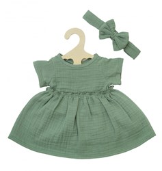 Heless doll dress cotton with ruffles and headband sage green 28-35cm