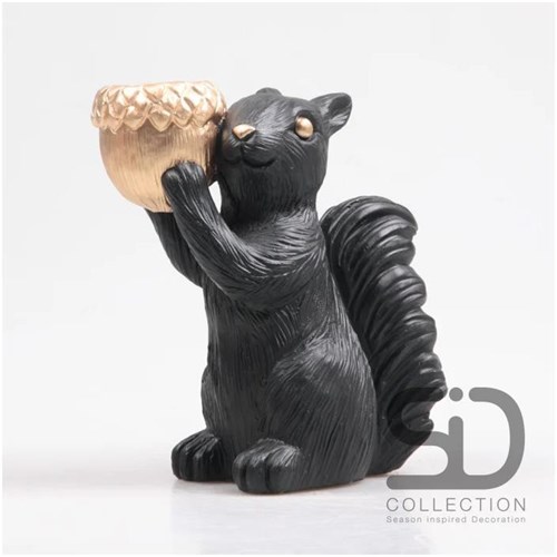 Season Inspired Decoration tealight holder squirrel black 20.5cm decoration
