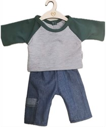 Hollie doll clothing jeans set with pocket and green shirt - doll outfit