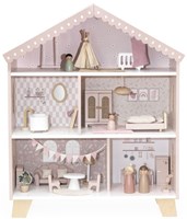 Label Label wooden dollhouse pink including dolls and furniture