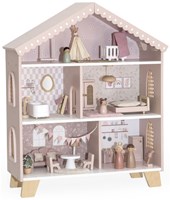 Label Label wooden dollhouse pink including dolls and furniture-2