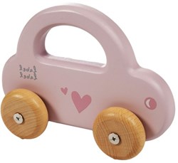 Label Label wooden car pink with handle - FSC beechwood toy