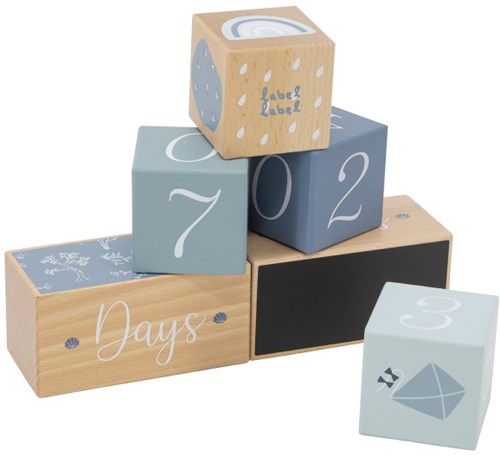Label Label wooden milestone blocks blue - nursery decoration
