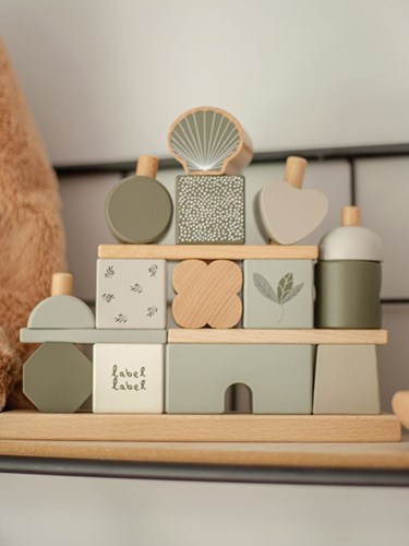 Label Label wooden stacking blocks house olive green FSC educational toy-2