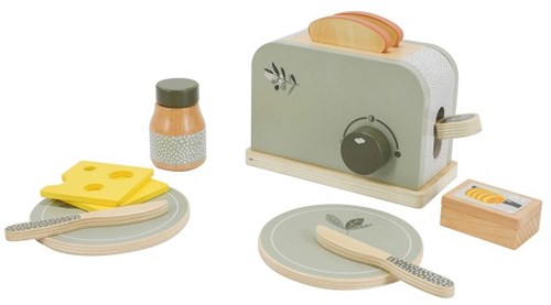 Label Label wooden toaster play kitchen olive green 11-piece set