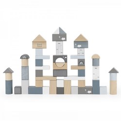 Label Label wooden building blocks set blue 50 pcs FSC beechwood
