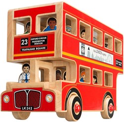 Lanka Kade wooden London bus - Deluxe play bus with 16 figures red