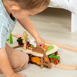 BigJigs wooden train set Lava Pit - toy accessory dinosaur