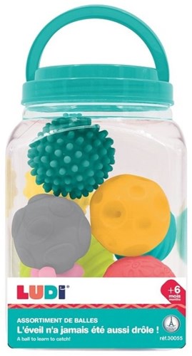 Ludi sensory toy jar with 8 colourful balls for babies