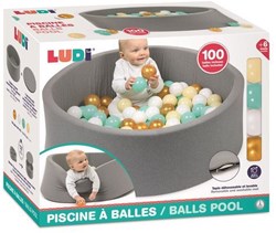 Ludi round ball pit - fabric play pool with 100 balls for babies