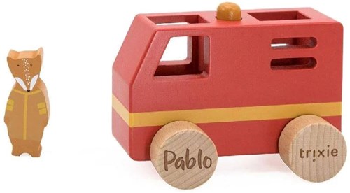 Trixie wooden fire truck - sustainable toy vehicle for toddlers