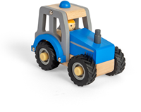 BigJigs wooden tractor blue - toy vehicle with farmer