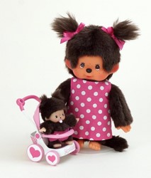 Monchhichi cuddly doll Mother with buggy - 20 cm