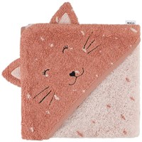 Trixie baby hooded towel 75x75cm Mrs. Cat organic cotton pink