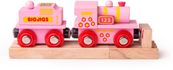 Bigjigs Wooden 123 Locomotive with Wagon - Pink