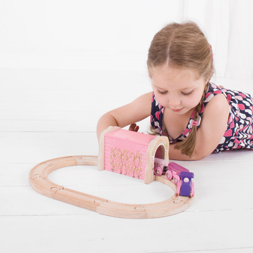 BigJigs wooden tunnel pink - train track accessory for kids-2