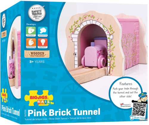 BigJigs wooden tunnel pink - train track accessory for kids-3