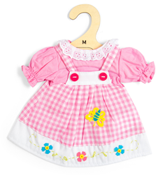 BigJigs dolls pink checkered pinafore dress medium doll clothing