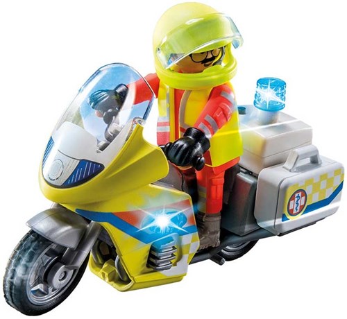 Playmobil City Life emergency motorcycle toy with flashing light 71205-2