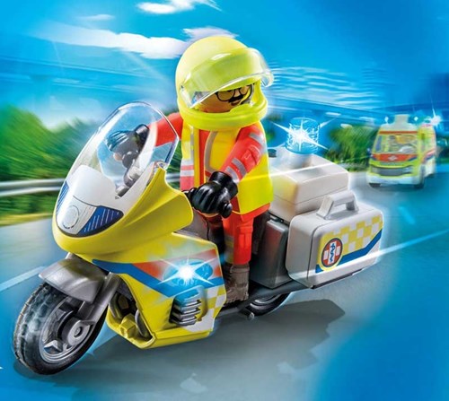 Playmobil City Life emergency motorcycle toy with flashing light 71205-3