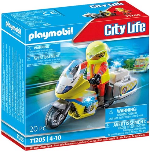 Playmobil City Life emergency motorcycle toy with flashing light 71205