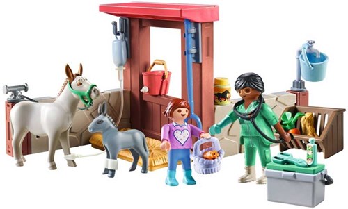 Playmobil farm vet playset with donkeys - animal toys-2