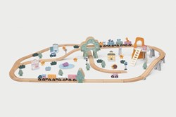 PolarB wooden train track toy set - 90 pieces - colorful accessories