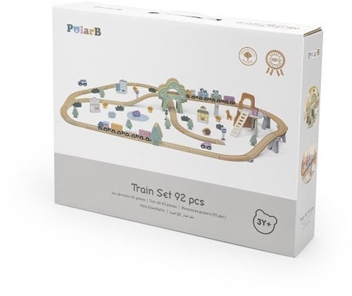 PolarB wooden train track toy set - 90 pieces - colorful accessories-2