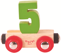 BigJigs wooden train wagon number 5 - colorful toy train accessory