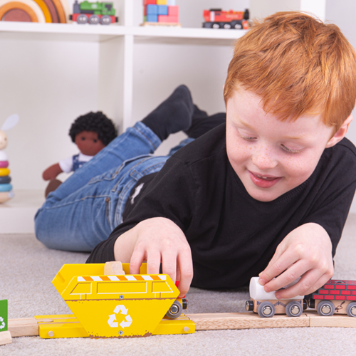 BigJigs train accessory recycling container - wooden toy for train sets-3