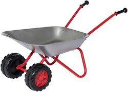 Rolly Toys sturdy metal wheelbarrow grey red double wheel toy