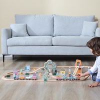 PolarB wooden train track toy set - 90 pieces - colorful accessories-3