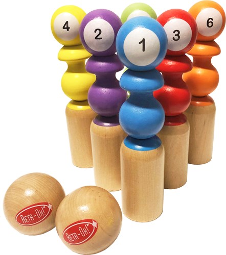 Retr-Oh Wooden game bowling set children / toy skittles game - 6 skittles & 2 balls-2