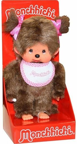 Monchhichi doll girl plush pink bib braids 20 cm cuddly toy