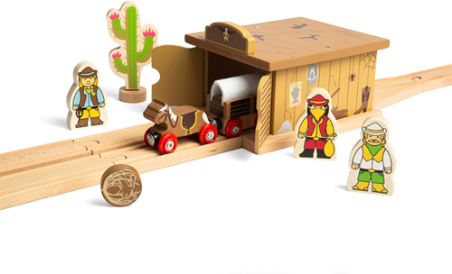 BigJigs wooden train Saloon Tunnel Wild West accessory toy-2