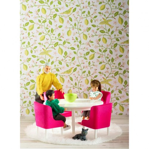 Lundby dollhouse dining set - pink/white - dollhouse accessories-2