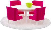 Lundby dollhouse dining set - pink/white - dollhouse accessories