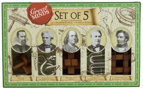 Asmodee puzzle set - Great Minds 5-piece brainteaser wood and metal
