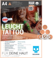 Skullpaper tattoo film A4 glow in the dark for laser printer 4 sheets