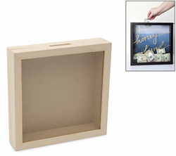 Hobbygroep money box frame wooden decoration 17x17x3.7 cm