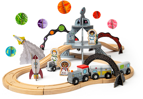 BigJigs wooden space train set - FSC wooden toy 40-piece
