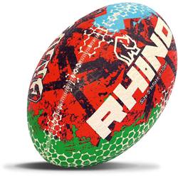 Rhino rugby ball Graffiti red/blue/green size 5 recycled grip