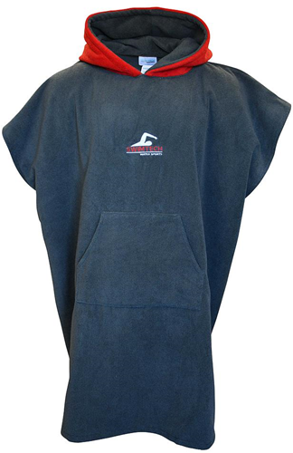 SwimTech poncho microfiber grey/red adult beach & pool towel