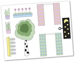 Lundby dollhouse sticker sheet - creative accessories curtain & flower
