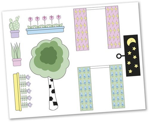 Lundby dollhouse sticker sheet - creative accessories curtain & flower