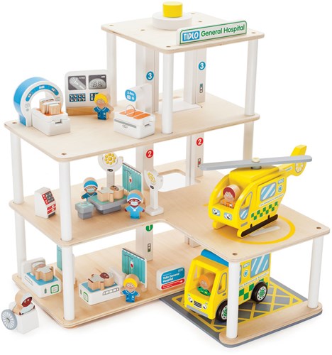 Tidlo wooden hospital playset - 30-piece toy hospital