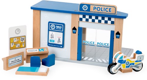Tidlo Police Station wooden toy with accessories - police theme