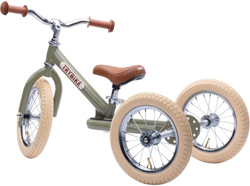Trybike balance bike Steel 2-in-1 - vintage green balance bike for kids-3