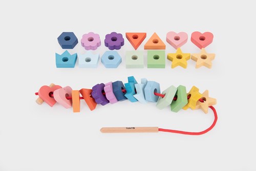 TickiT wooden lacing toy - Rainbow threading shapes - 28 pieces